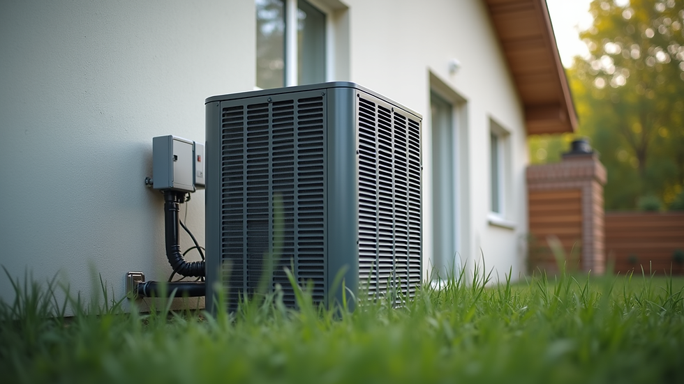 Eye-level view of a modern HVAC unit installed outside a residential home
