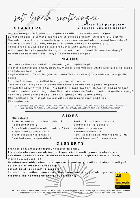 Al Molo Dorchester - Set Lunch - Autumn-Winter - Nov25