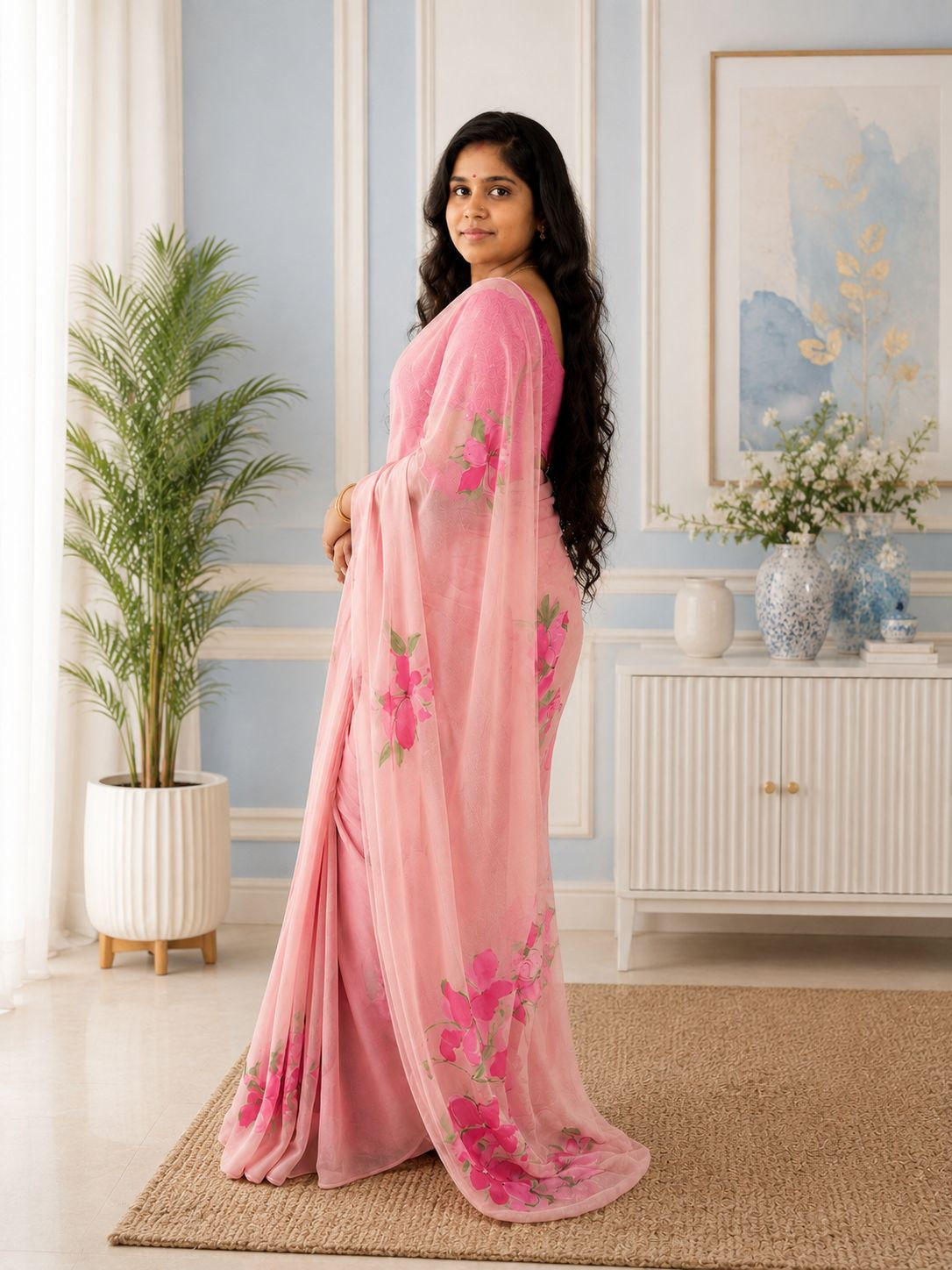 Chiffon Hand-Painted Saree