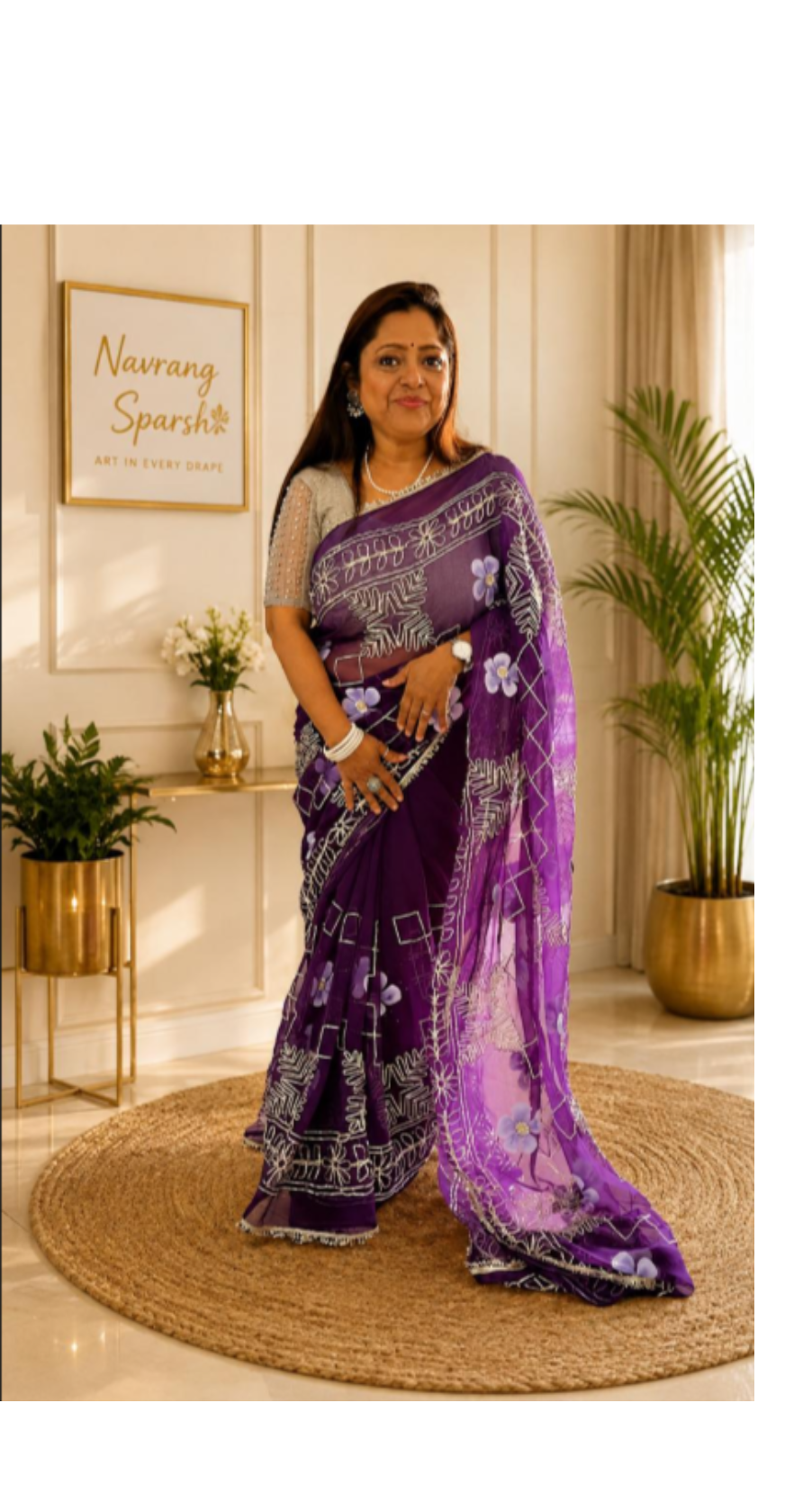 Purple Hand-Painted Georgette Gota Saree