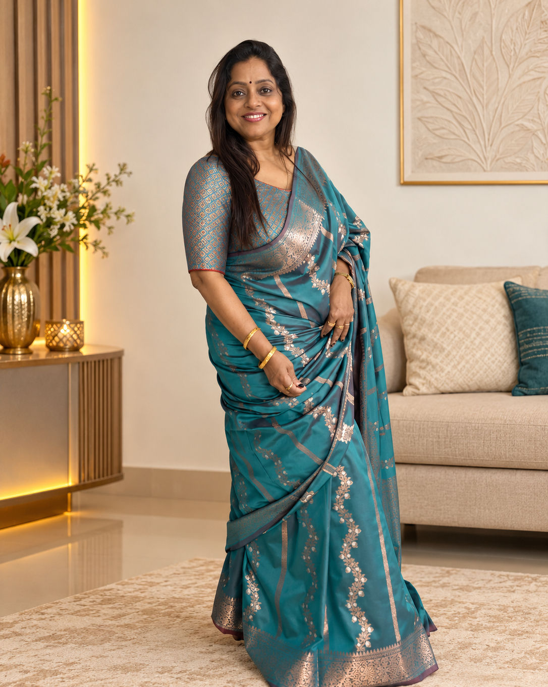 Teal Royale Zari Silk Saree