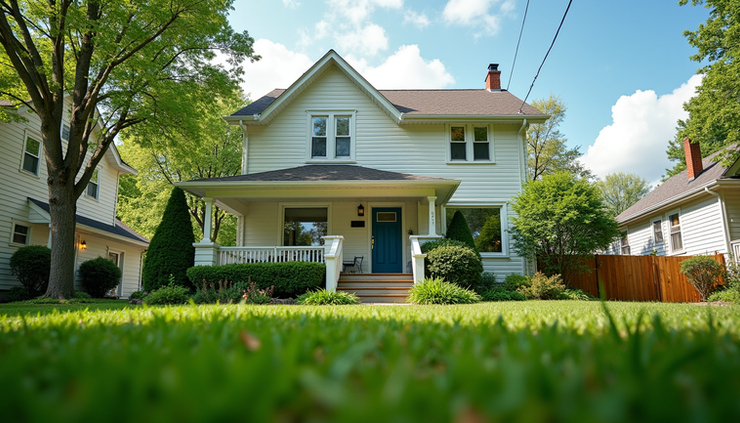 Eye-level view of a charming home in Northeast Minneapolis with a well-maintained front yard