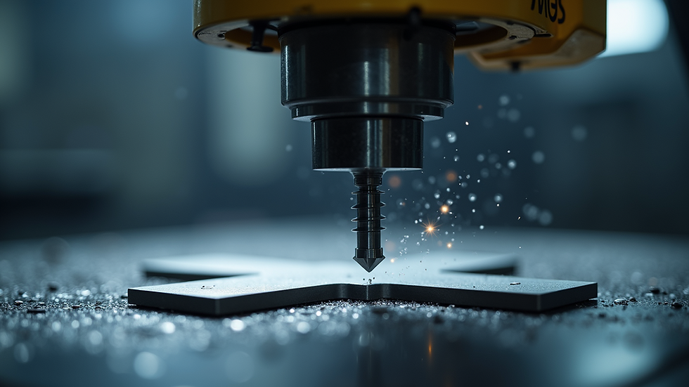 Close-up view of a CNC machine cutting metal parts