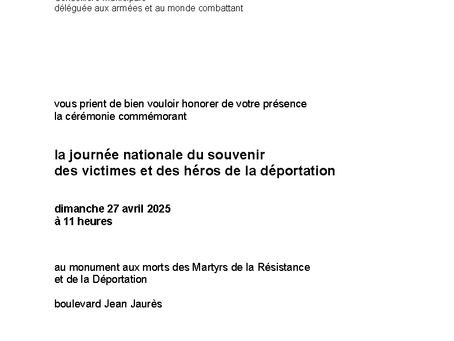 Journée nationale du souvenir des victimes et des héros de la déportation dimanche 27 avril 2025 à 11 heures
