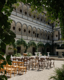 Hochzeitslocation in einem Innengarten mit vielen Pflanzen während die Sonne scheint in Österreich