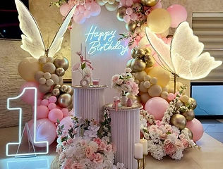 Pink 1st birthday decoration with neon sign by Kauvery Events