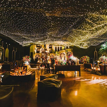 Fairy light canopy over a terrace for a winter wedding in Jammu