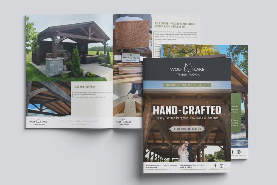 Wolf Lake Timber Works Kawartha model brochure.