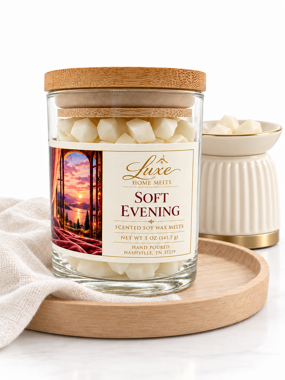 Ivory wax warmer beside Soft Evening jar.png