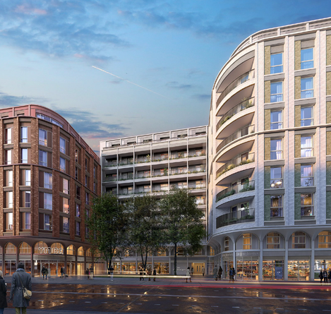 an artist 's impression of a building with a sign that says ' yield ' on it