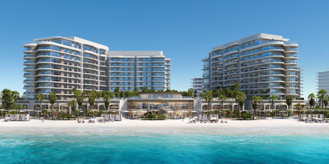 an artist 's impression of a hotel on the beach