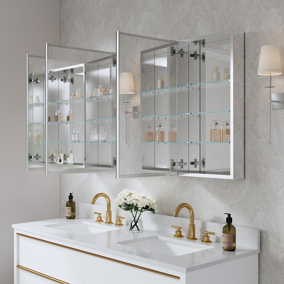 Thumbnail: 52 in. x30 in. Copper-Free Tri-Views Mirror Medicine Cabinet with Adjustable
