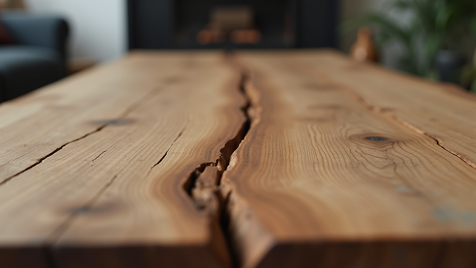 Close-up of reclaimed wood coffee table with natural grain texture