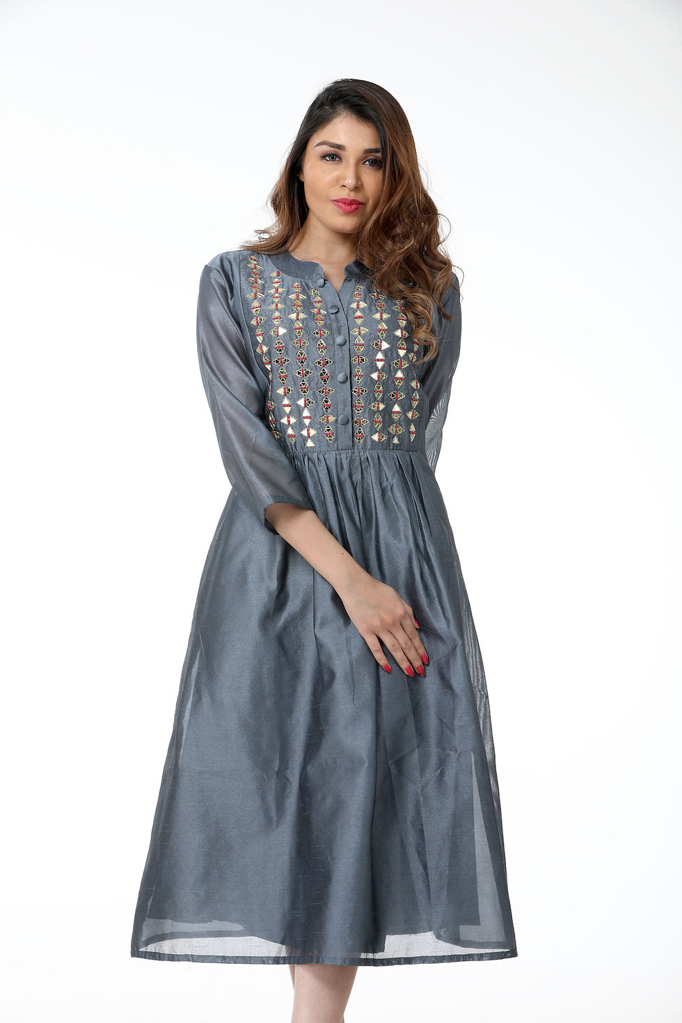 Thumbnail: GREY TOP WITH MIRROR EMBROIDERY