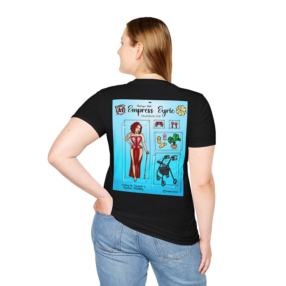Thumbnail: Empress Eyrie - "Disabilibabe Doll" (Colour) BACK Unisex Softstyle T-Shirt