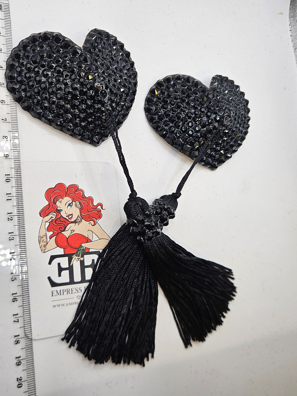 Thumbnail: 6cm Black Heart Pasties with Tassels