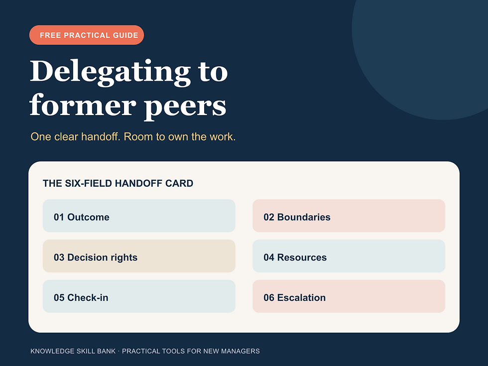Delegating to former peers: six-field handoff card cover