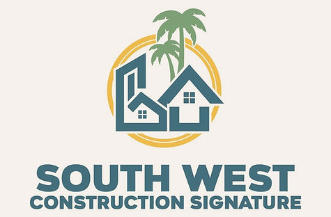 Logo South West Construction Signature: casas, palmeras, construccion