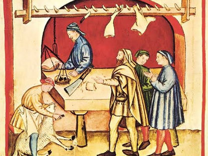 Venda se carne, balança e Idade Média.