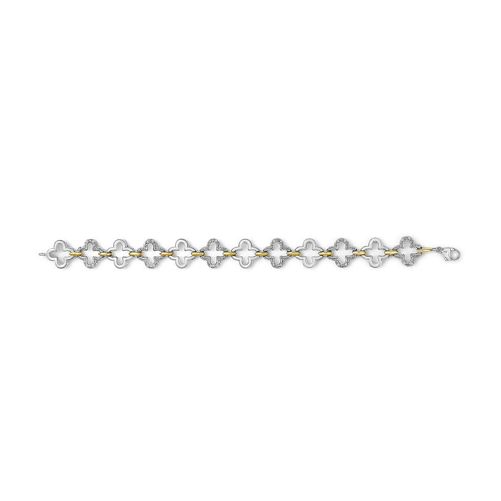 Thumbnail: .925 Two-tone Sterling Silver 1/10 Cttw Natural Round Diamond Fashion Tennis Bra