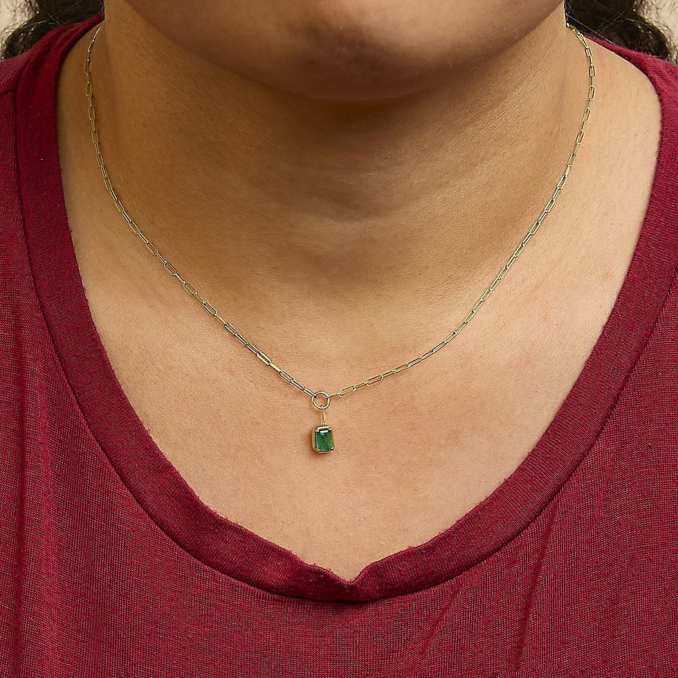 Thumbnail: 10K Yellow Gold Emerald Cut 6x4 MM Green Emerald Solitaire Pendant Necklace - 18
