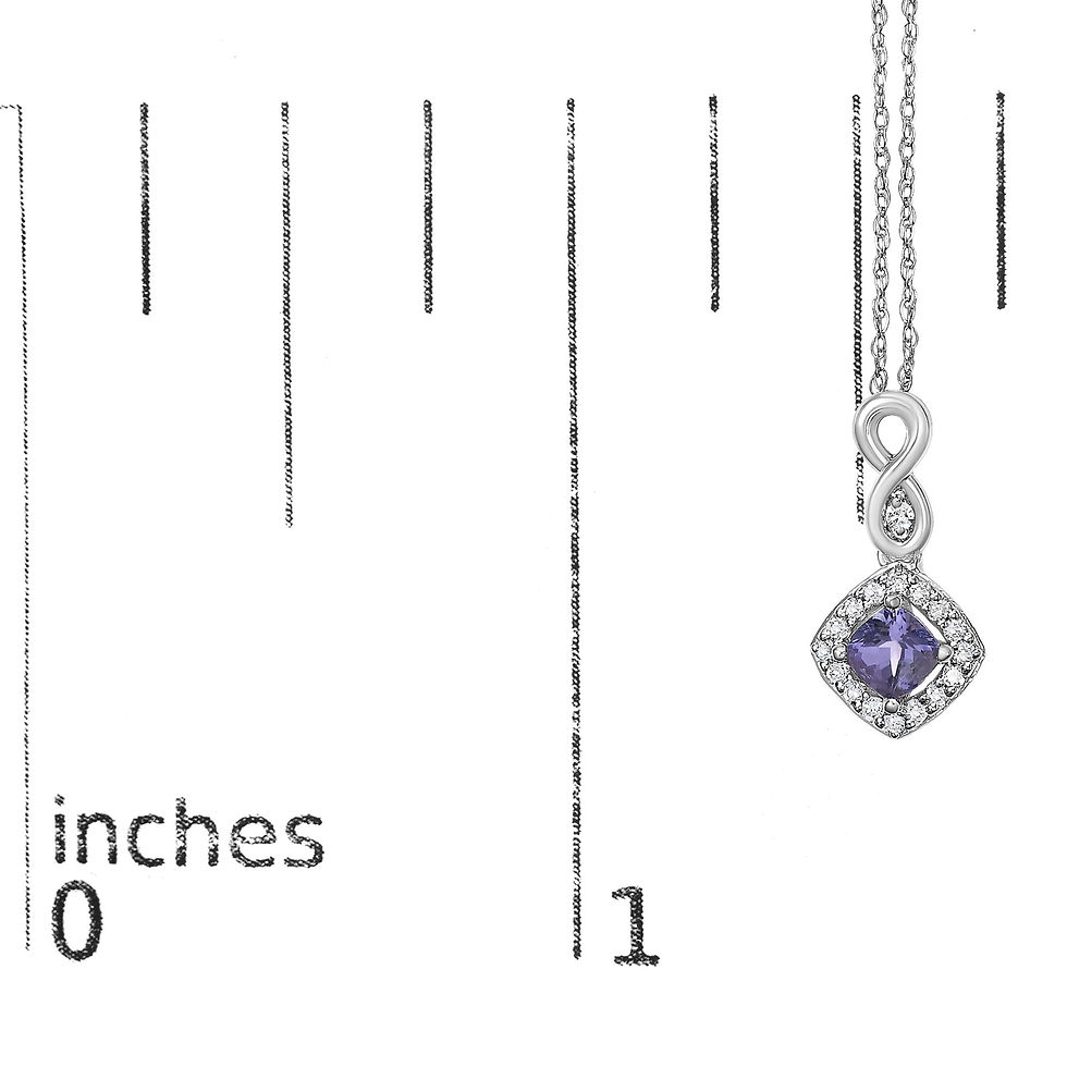 Thumbnail: 10K White Gold Blue Purple Tanzanite and Diamond Accent Cushion Drop Pendant Nec