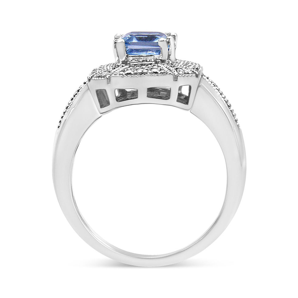 Thumbnail: .925 Sterling Silver Diamond Accent and 8X6 mm Emerald-Shape Blue Topaz Ring (I-