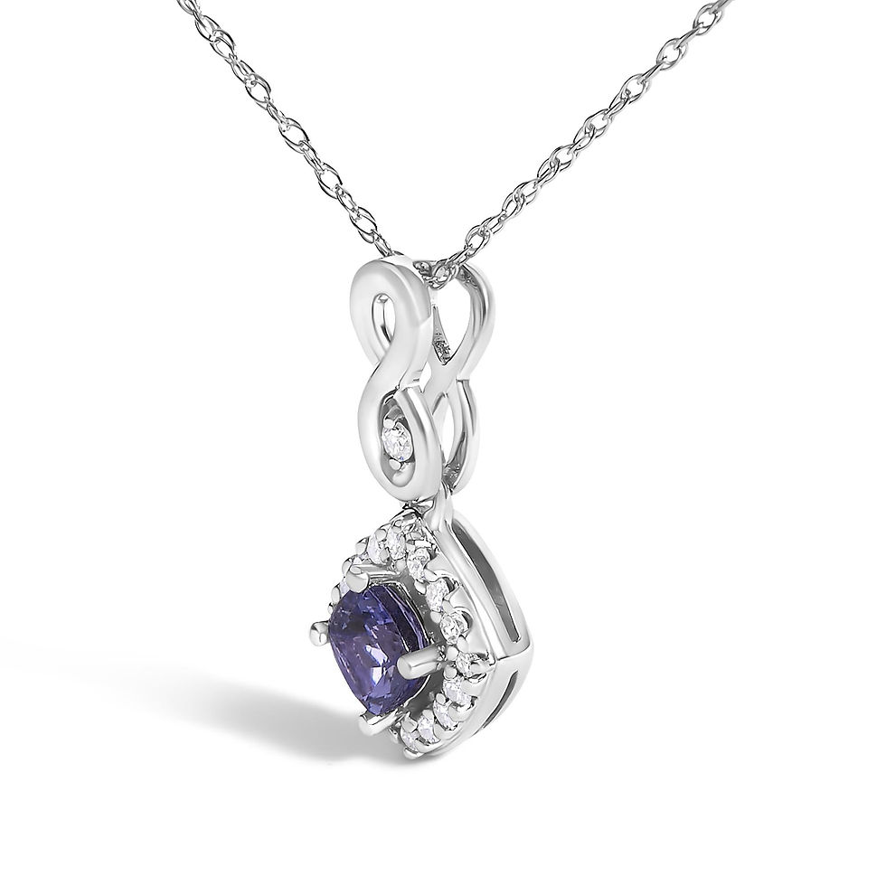 Thumbnail: 10K White Gold Blue Purple Tanzanite and Diamond Accent Cushion Drop Pendant Nec