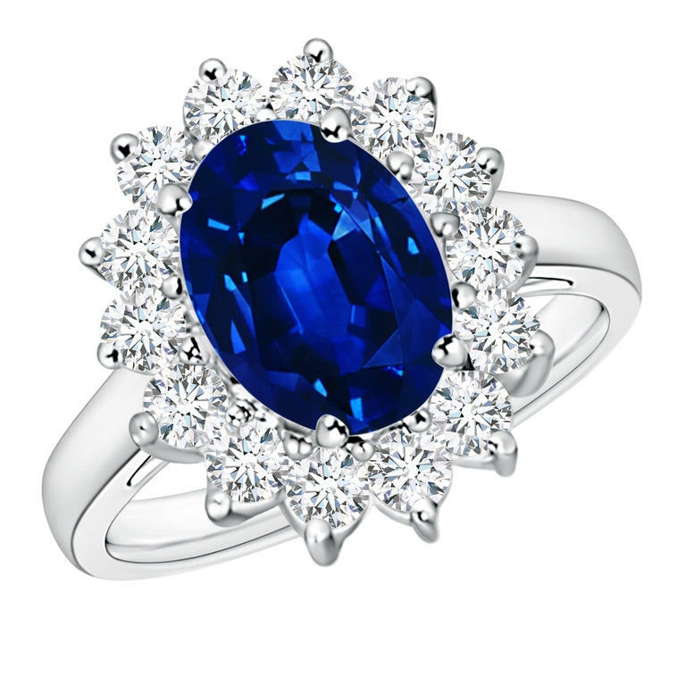 AGI 3CTW Princess Diana Lab Sapphire & Diamond Halo Ring (G/VS)