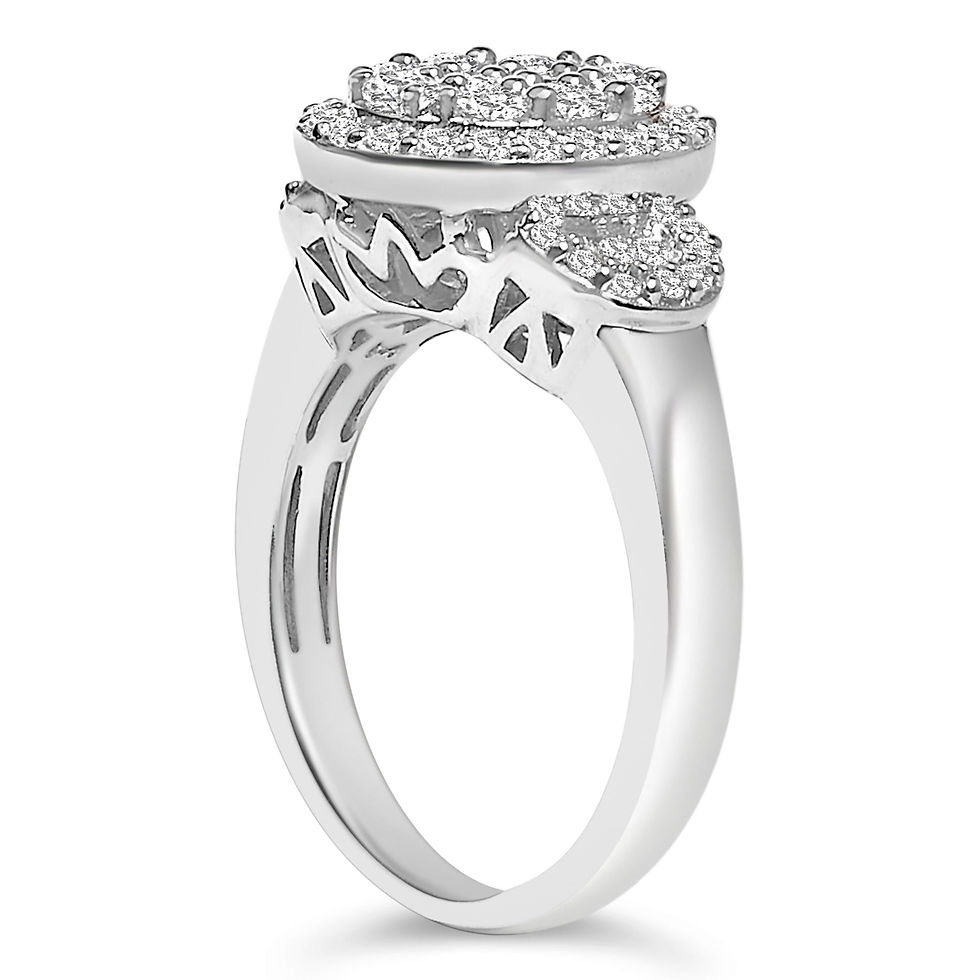 Thumbnail: 10K White Gold 1.0 Cttw Diamond Oval Cluster with Halo Vintage-Inspired Art Deco