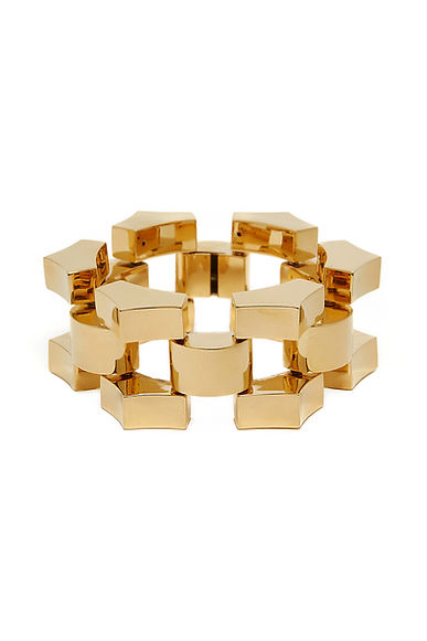 Deco Bracelet in 18k gold-plated bronze with articulated sculptural links.