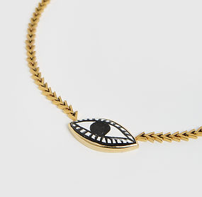 Gold-plated bronze necklace with a hand-painted porcelain evil eye pendant detail