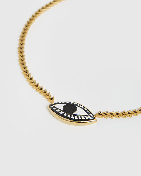 Gold-plated bronze necklace with a hand-painted porcelain evil eye pendant detail