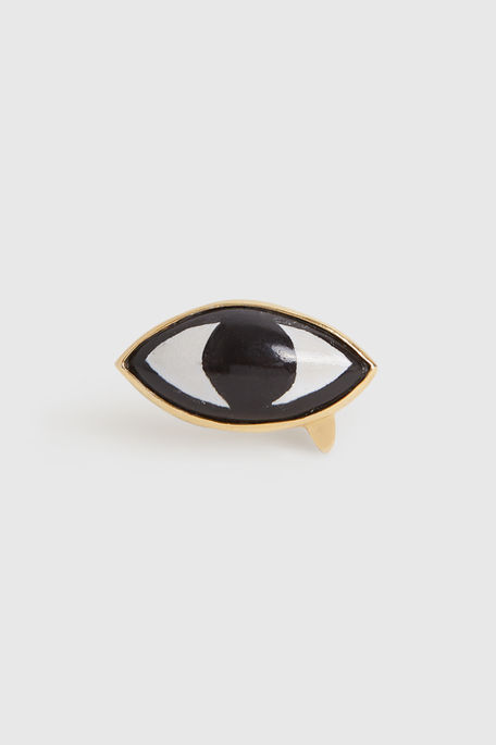 Front view of Evil Eye Ring in 18k gold-plated bronze with hand-painted Portuguese porcelain eye