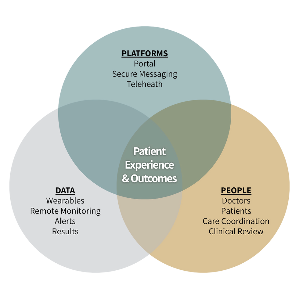 Digital communication ecosystem Venn diagram showing the overlap of digital platforms, health data, and clinical workflow.