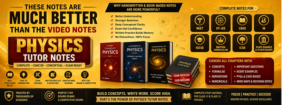 Gold physics tutor notes poster with textbooks, checklist icons, and exam boards; bold text says Much Better Than Video Notes