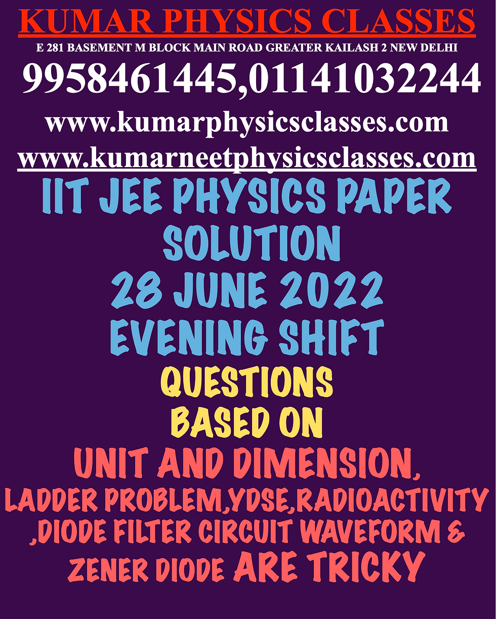 The evening shift paper of JEE Physics on June 28, 2022, I think was the most difficult paper till now, the question of unit dimension was also very good. There was a question about the ladder in it, the ladder which was standing inclined on a wall, the children must have faced some difficulty in the calculation. There was also a question from Young's double slit experiment, in which physics students may not know the formula of this question. There was a question of radioactivity within which a graph had to be created, which was logN vs time only, children may have found it difficult. And the most interesting thing is that in the question of the rectifier, he had put the question of filter circuit which was quite tricky in which children may have to face difficulty in making the output waveform. That's why it is said that whenever you prepare for any competitive exam, you should come up with everything as if the communication system was removed from CBSE but the communication system was coming in the JEE, so the question of amplitude modulation which is in this JEE question paper came, was amazing. In this physics question paper, the question of a ZENER diode was put by the people of JEE, in that question also the students must have faced a lot of difficulties.