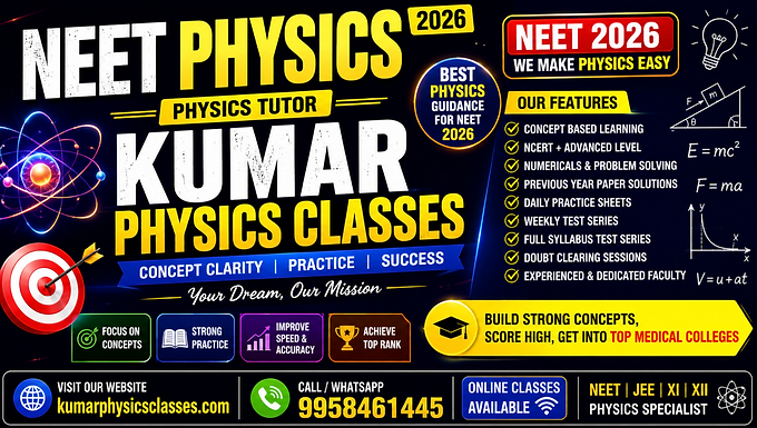 Re-NEET 2026 Important Update Stay Calm, Restart Your Preparation, and Improve Your Physics for Success +91-9958461445 The recent discussions surrounding Re-NEET 2026 have created confusion, emotional pressure, stress, and uncertainty among students and parents across India. Many students are continuously watching debates, controversies, social media reactions, and emotional discussions about what happened, who was right, who was wrong, and what should happen next. But at this moment, students must understand one very important truth: Your future will not be decided by social media discussions. Your future will be decided by your preparation. This is the time to become mentally strong, emotionally balanced, and fully focused again on your studies. Whether you are a student, a parent, or someone guiding a NEET aspirant, this message is extremely important. Stop Focusing on Controversies and Start Focusing on Preparation Right now, everywhere students are discussing: who made mistakes, who was responsible, what should have happened, and why students suffered emotionally. But continuously thinking about these things will not improve your marks. Many students are becoming: emotionally disturbed, angry, frustrated, distracted, and mentally exhausted. This emotional pressure can become dangerous for preparation. Students must now leave all unnecessary debates behind and return completely to studies. A serious NEET aspirant cannot waste valuable time in negativity. The Next 25 Days Can Change Your Entire Future Many education experts believe that students may have approximately a few weeks to prepare again properly. This period is extremely important. These days can completely transform: your rank, your confidence, your Physics score, and your medical college possibilities. Students should now target: daily revision, Previous Year Questions, mock tests, conceptual improvement, and strong Physics practice. If you use the next few weeks properly, your performance can improve dramatically. Students Must Solve Maximum Mock Tests The most important strategy now is: Practice, Practice, and More Practice. Students should aim to: solve full syllabus papers, analyze mistakes honestly, revise weak chapters, and improve speed and accuracy daily. Mock tests are important because they help students: improve confidence, reduce panic, manage time better, and understand their weak areas. The students who solve more papers now will gain a huge advantage. Coaching Institutes Can Guide You, But Your Effort Matters Most Many coaching institutes, teachers, and educators will provide: test papers, guess papers, revision material, strategy sessions, and motivation. But students must understand honestly: Your hard work will decide your selection. Teachers can: guide you, support you, motivate you, and clear your doubts. But finally, success depends on: consistency, discipline, revision, and self-effort. This is the reality of competitive examinations. Honest Advice for Students Scoring Below 300 Marks This may sound harsh, but honest guidance is important. If a student prepared seriously for a long time and still scored below 300 marks honestly, then the student should deeply analyze: preparation strategy, conceptual understanding, revision quality, and exam temperament. Improving from 300 to 600 within a very short time is extremely difficult without major conceptual improvement. Students must honestly evaluate: whether they need another long-term preparation, or whether they should explore alternate options. Practical guidance is more important than emotional false hope. Students Around 500–550 Marks Can Still Improve Significantly Now comes the most important point. Students who scored around: 500, 520, 540, or 550 marks still have a very strong chance to improve significantly. Especially in: Physics. Physics is the subject where marks can improve rapidly with: conceptual clarity, proper guidance, structured revision, and quality problem-solving practice. Many students lose marks in Physics because: concepts are weak, formulas are memorized without understanding, numericals are avoided, or confidence becomes low during the exam. But these issues can absolutely be improved. Why Physics Is the Biggest Rank Booster in NEET Biology often becomes highly scoring for most students. Chemistry usually remains moderate. But Physics becomes the real rank differentiator. A student improving even: 30 to 50 marks in Physics can dramatically improve: AIR rank, medical college chances, and overall confidence. That is why Physics preparation now becomes extremely important for Re-NEET 2026 aspirants. Students Weak in Physics Must Start Working Immediately This is not the time to fear Physics. This is the time to attack your weaknesses honestly. Students should immediately start improving: Mechanics, Current Electricity, Modern Physics, Rotational Motion, Ray Optics, Electrostatics, Magnetism, Thermodynamics, Semiconductors, and Waves. These chapters regularly become score-deciding topics in NEET examinations. Conceptual Learning Is More Important Than Memorization Many students try to memorize formulas without understanding concepts deeply. But NEET Physics now requires: application, logical understanding, numerical thinking, and conceptual clarity. Students who understand concepts properly can solve unfamiliar questions more confidently. This is why quality mentorship matters. Students Can Improve Physics with Proper Guidance Students who feel weak in Physics can still improve significantly with proper practice and guidance. If students are struggling with: numericals, concepts, time management, formula application, or confidence, they should immediately begin focused Physics preparation. Students searching for: Physics Tutor in Malviya Nagar Physics Tutor in Saket Physics Tutor in Hauz Khas Physics Tutor in Greater Kailash Physics Tutor in Dwarka Physics Tutor in Rohini Physics Tutor in Janakpuri Physics Tutor in Pitampura Physics Tutor in Mukherjee Nagar Physics Tutor in Laxmi Nagar can contact: Kumar Physics Classes Mr. Kumar teaches students online and tries to support students sincerely with: conceptual clarity, doubt solving, numerical practice, exam strategy, and proper guidance. The goal is to help students improve their Physics preparation honestly and effectively. Online Learning Has Become Extremely Powerful Students no longer need to depend only on nearby coaching centers. With online learning: students can study from home, revise difficult concepts repeatedly, solve doubts quickly, and access better guidance. This flexibility helps many students improve their preparation faster. Parents Must Support Students Emotionally This phase is emotionally difficult not only for students but also for parents. Parents should: keep students emotionally stable, avoid excessive pressure, encourage regular study, and reduce unnecessary negativity around students. Students should not spend all day: watching controversy videos, discussing rumors, or becoming mentally exhausted. Parents and teachers together must protect students emotionally. Mental Stability Is the Biggest Advantage Right Now The students who remain mentally stable during uncertainty will perform better. Students who: panic, overthink, lose confidence, or emotionally collapse will struggle in preparation. But students who: restart preparation quickly, stay disciplined, and focus daily will gain a huge advantage. Re-NEET 2026 Can Become a Second Opportunity Many students feel disappointed. But for many students, this can become: a second chance, an opportunity to improve weak subjects, and another chance to achieve their medical dream. Students who missed selection narrowly earlier can still improve significantly now. Especially through Physics improvement. What Students Should Do Daily Now Students should immediately start this routine: Daily Tasks Solve one full test paper daily Revise Physics formulas Analyze mistakes honestly Practice weak chapters Revise NCERT Biology properly Improve Chemistry accuracy Maintain proper sleep Stay mentally calm Consistency matters more than motivation now. Why Discipline Matters More Than Motivation Motivation changes daily. Discipline creates results. Even when students: feel stressed, feel tired, or feel emotionally disturbed, they must continue studying consistently. This consistency creates confidence. Future Doctors Must Learn Emotional Strength Medicine is not an easy profession. Doctors face: emergencies, emotional situations, difficult decisions, and pressure regularly. This difficult preparation phase is also teaching students emotional resilience. Students who learn to remain stable during pressure become stronger future doctors. Final Message to Every Re-NEET 2026 Aspirant Please stop wasting time in anger, negativity, and unnecessary debates. Now your full focus should return to: revision, mock tests, conceptual learning, and mental stability. This is the time to work harder than ever before. If your dream is to become a doctor, then prove it now through: discipline, consistency, and focused preparation. And students who feel weak in Physics can still improve strongly with proper guidance and regular practice. For Physics preparation, conceptual clarity, and online guidance, students can contact: Kumar Physics Classes Contact Number: 9958461445 Mr. Kumar teaches students online and sincerely tries to clear every small doubt with full dedication and support. Stay calm.Restart preparation.Improve your Physics.And move one step closer toward your dream medical college.