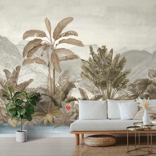 Vintage Theme Tropical Foliage Wallpaper for Rooms, Customised