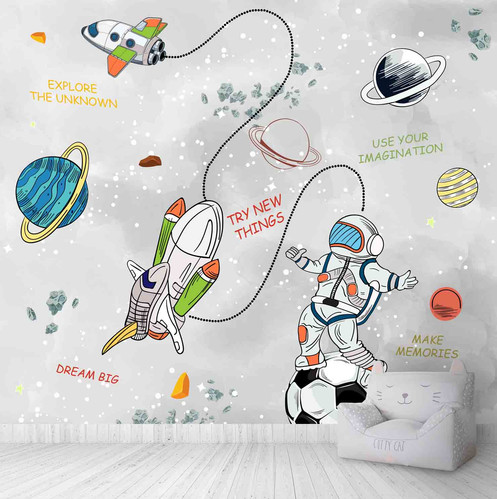 Personalised Space Kids Room Wallpaper, Colorful | lifencolors