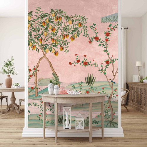 Gulbiya, Pink Chinoiserie Wallpaper | lifencolors