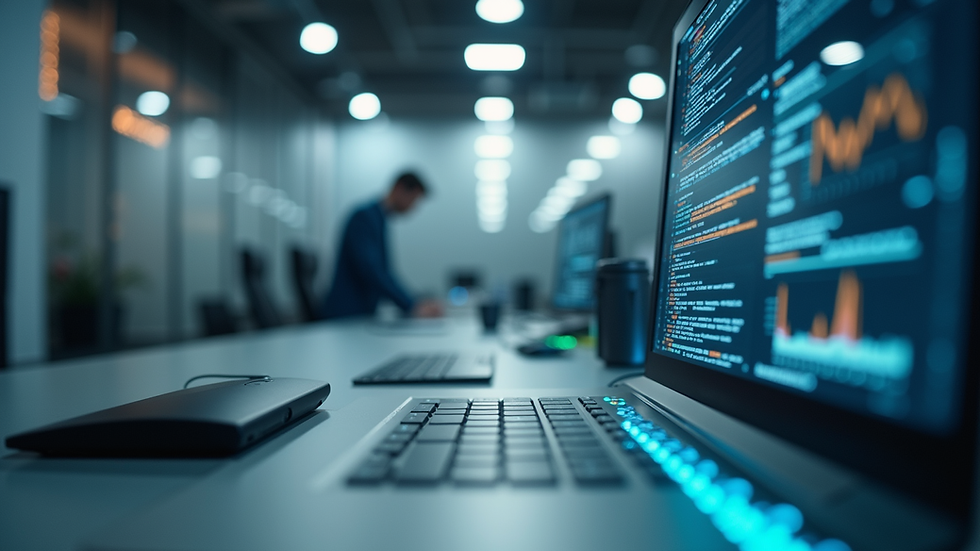 Eye-level view of a modern workspace with AI technology in focus