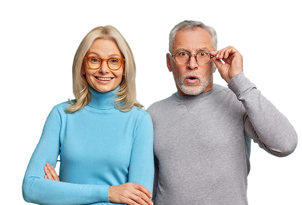 cheerful-middle-aged-woman-her-husband-pensioner-reacts-shocking-news-keeps-hand-spectacle