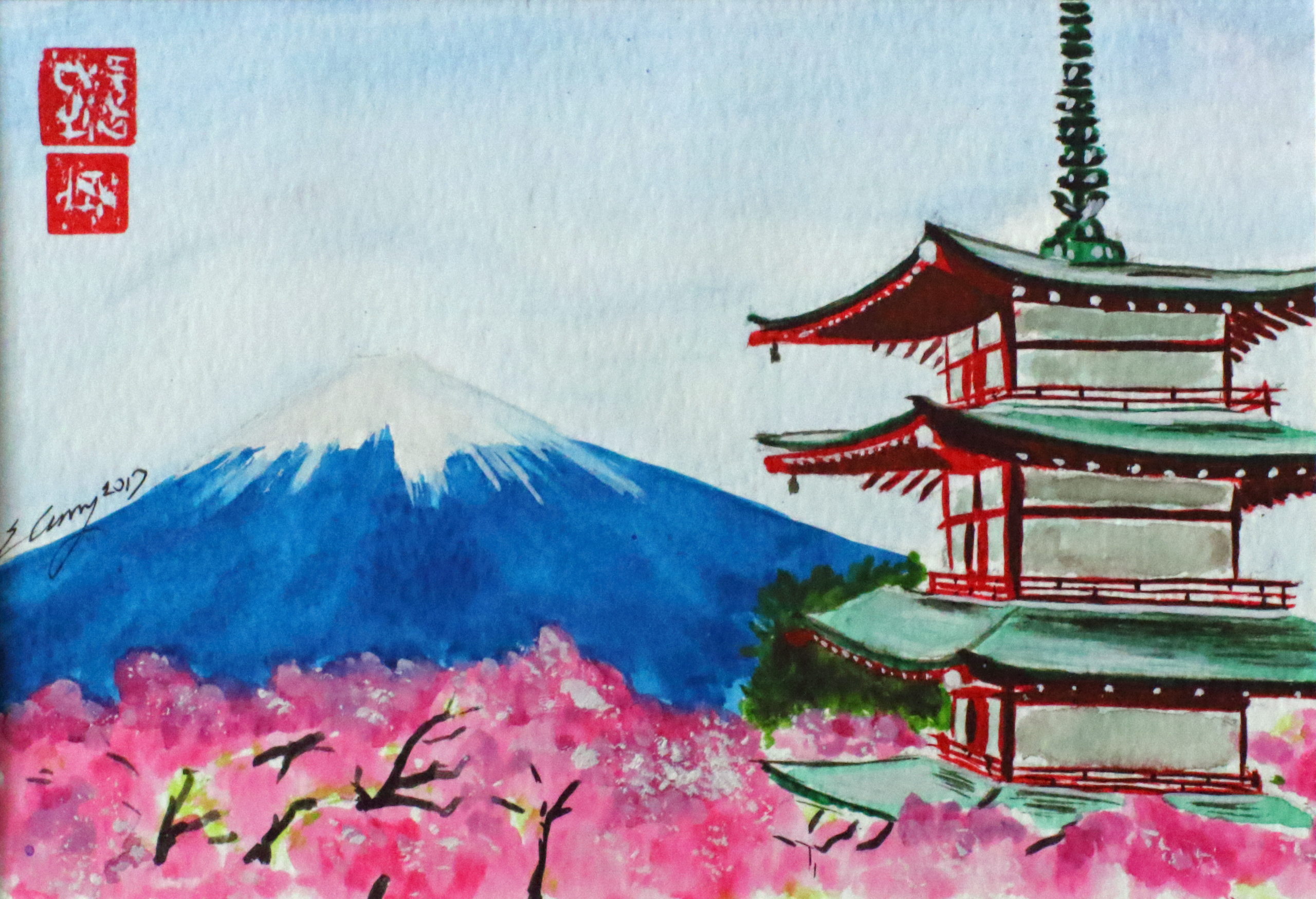 Fuji, Pagoda, Blossoms