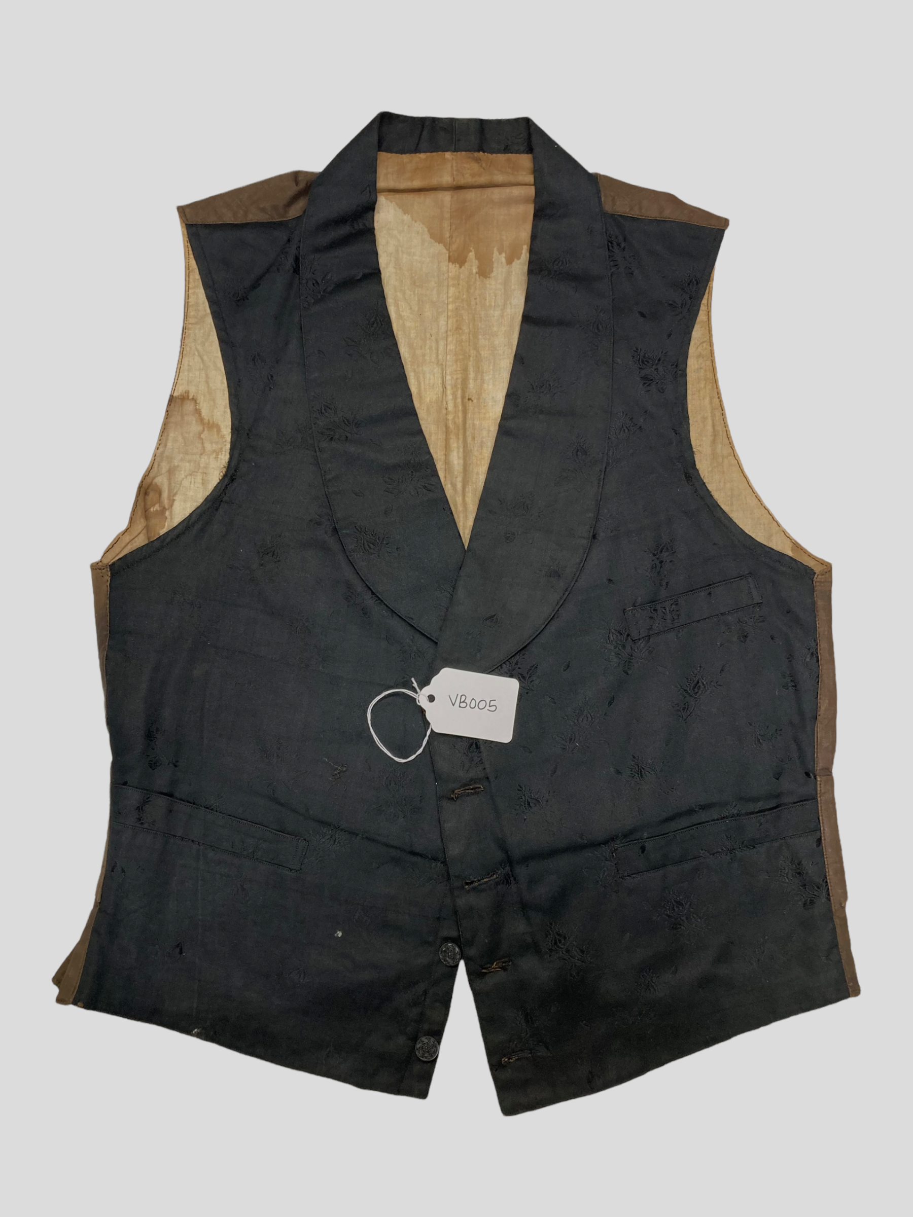 Black Single Breasted Brocade Waistcoat