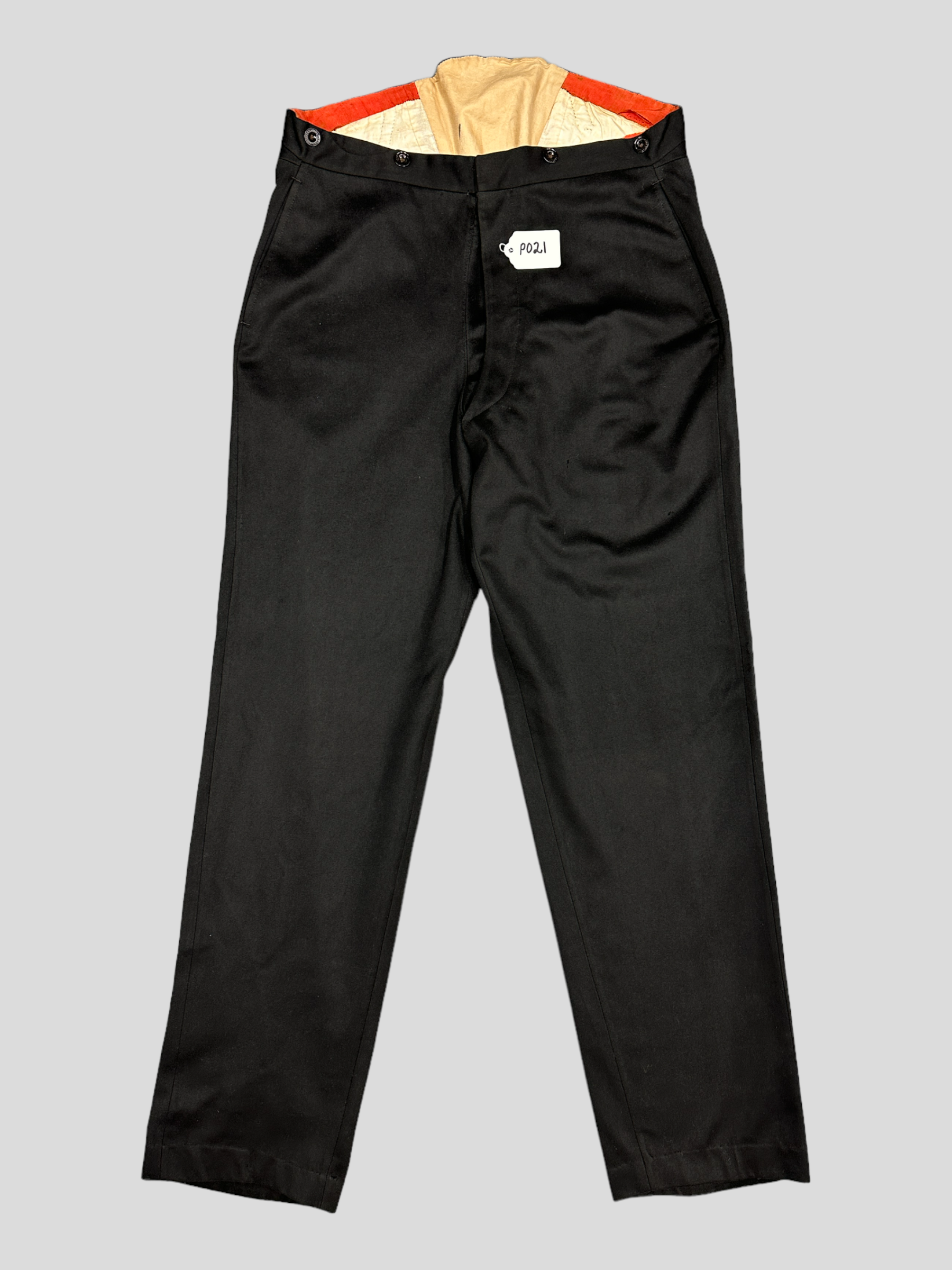 Wool Broadcloth Trousers w/ Scarlet Silk Waistband
