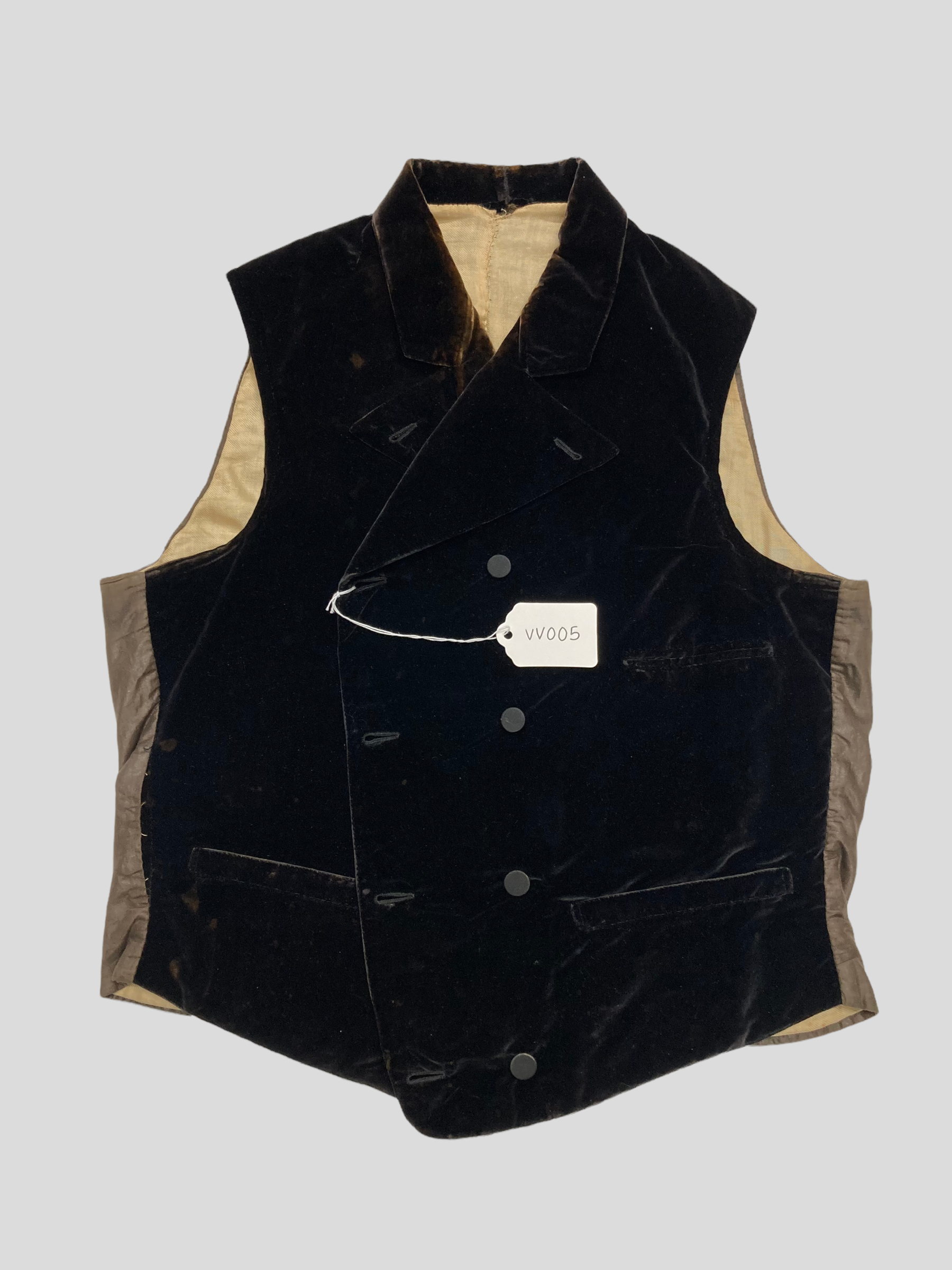 Black Velvet Waistcoat w/ Large Button Down Lapels