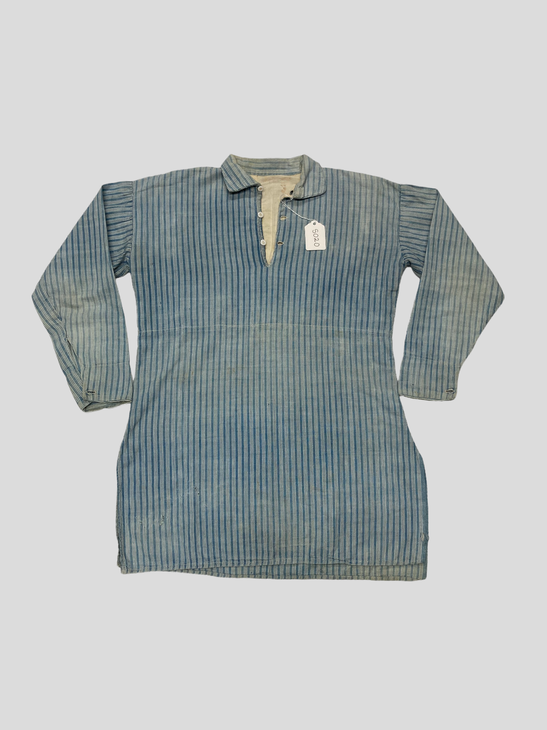 Indigo Dyed "Homespun" Striped Cotton Shirt