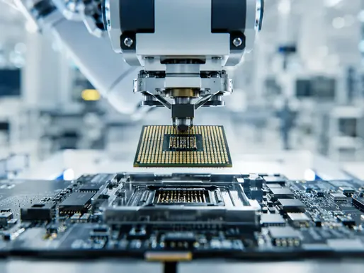 A semiconductor chip being placed on a circuit board in a cleanroom, representing India Semiconductor Mission 2.0's shift from building fabs to building a full ecosystem