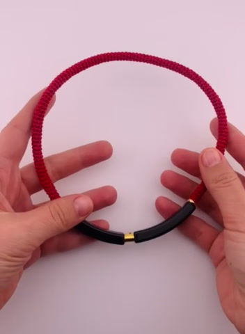 Thumbnail: Circle necklace No.2 in black corian and red silky crochet